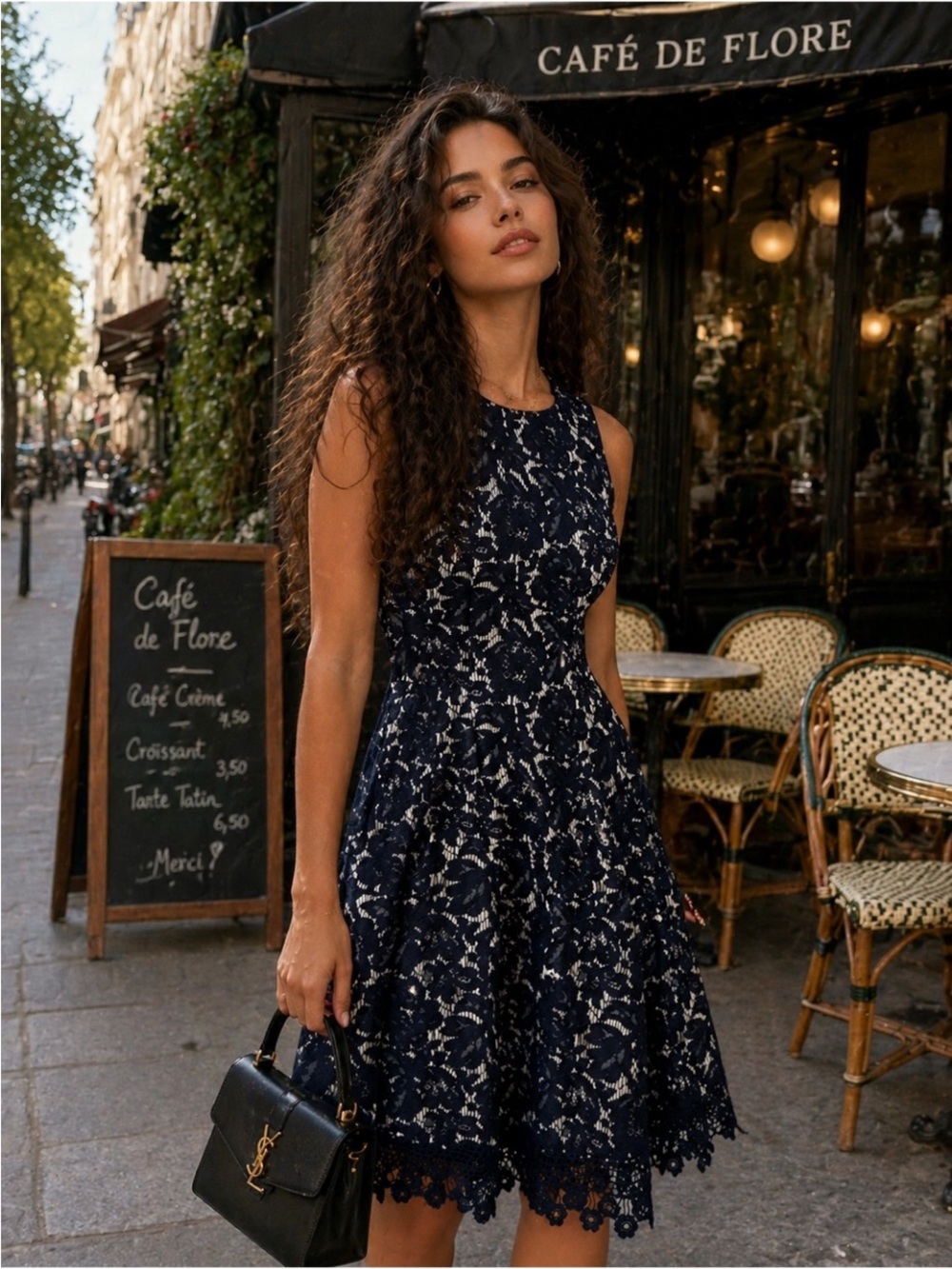 Donna Morgan Navy Blue Cream Floral Lace Cocktail Dress Sz2 Cottagecore Coquette